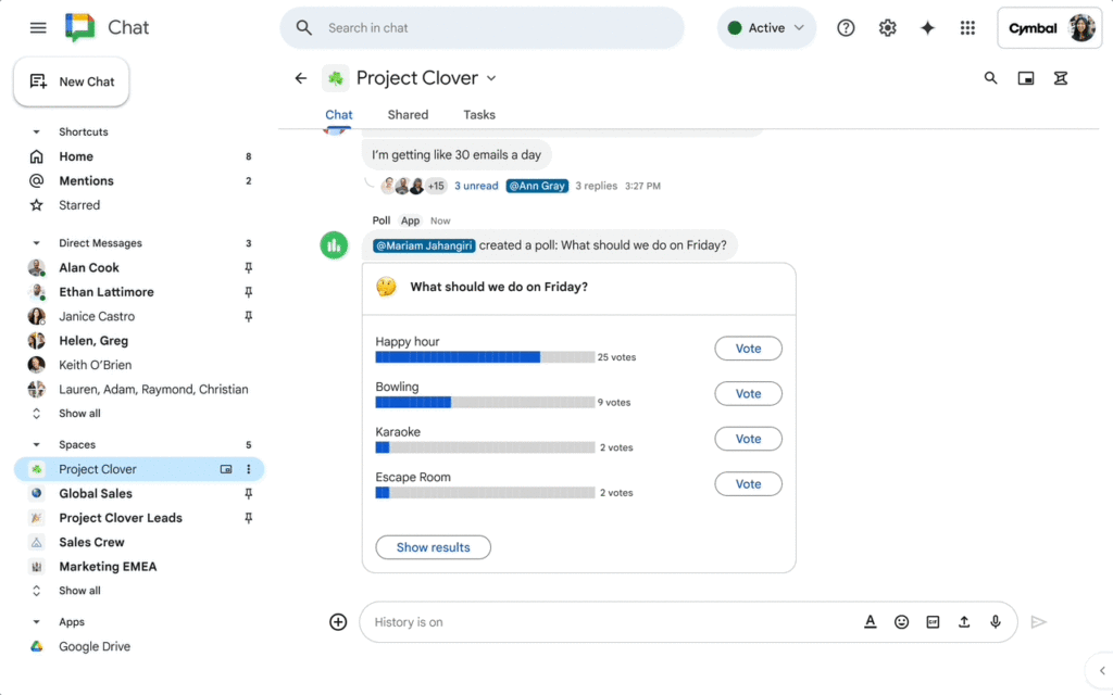 Voir le résultat du sondage sur Google Chat