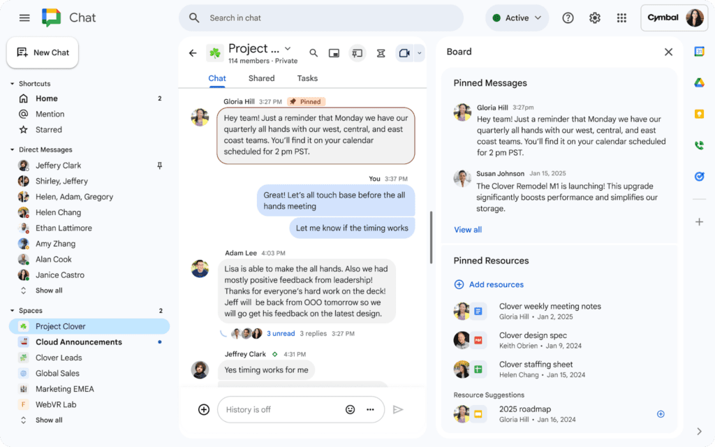 Google Chat : le tableau de bord