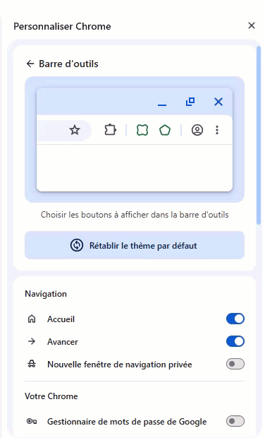 Chrome : personnalisation de la barre d'outils