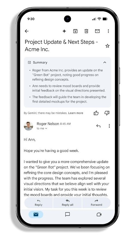 Les cartes récapitulatives Gemini sur Gmail mobile
