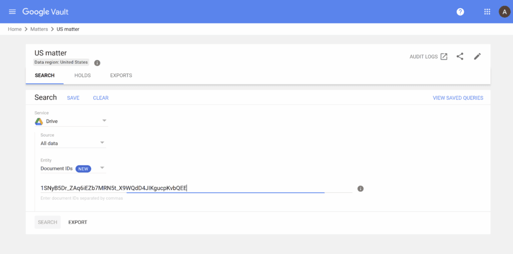 Export Google Vault