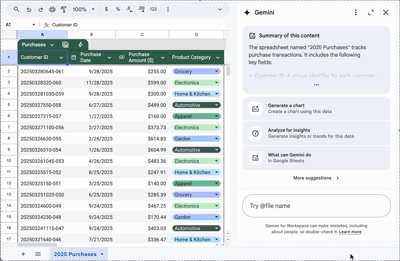 Gemini : Générez des graphiques entièrement modifiables à l'aide de Gemini dans Google Sheets