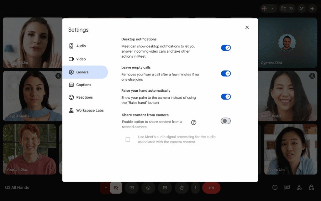 Google Meet : Présenter le contenu de la caméra