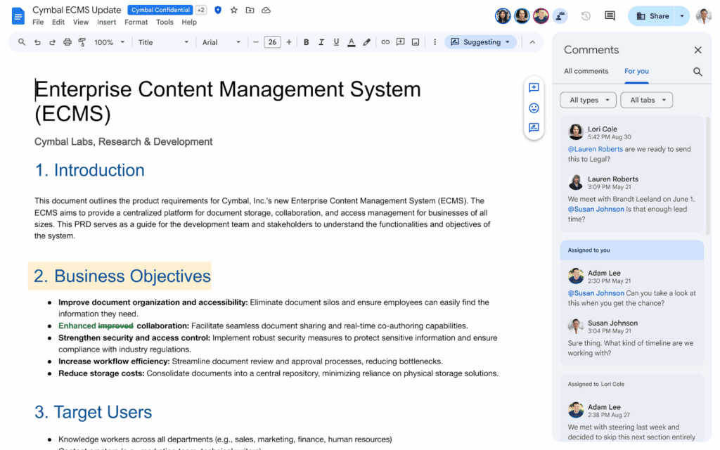 Suggestions dans un Google Docs chiffré côté client