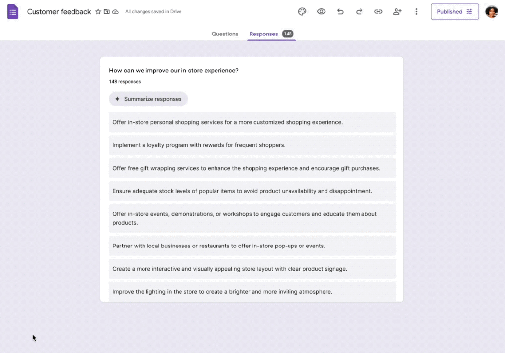 Utilisez Gemini dans Google Forms pour résumer les réponses aux formulaires