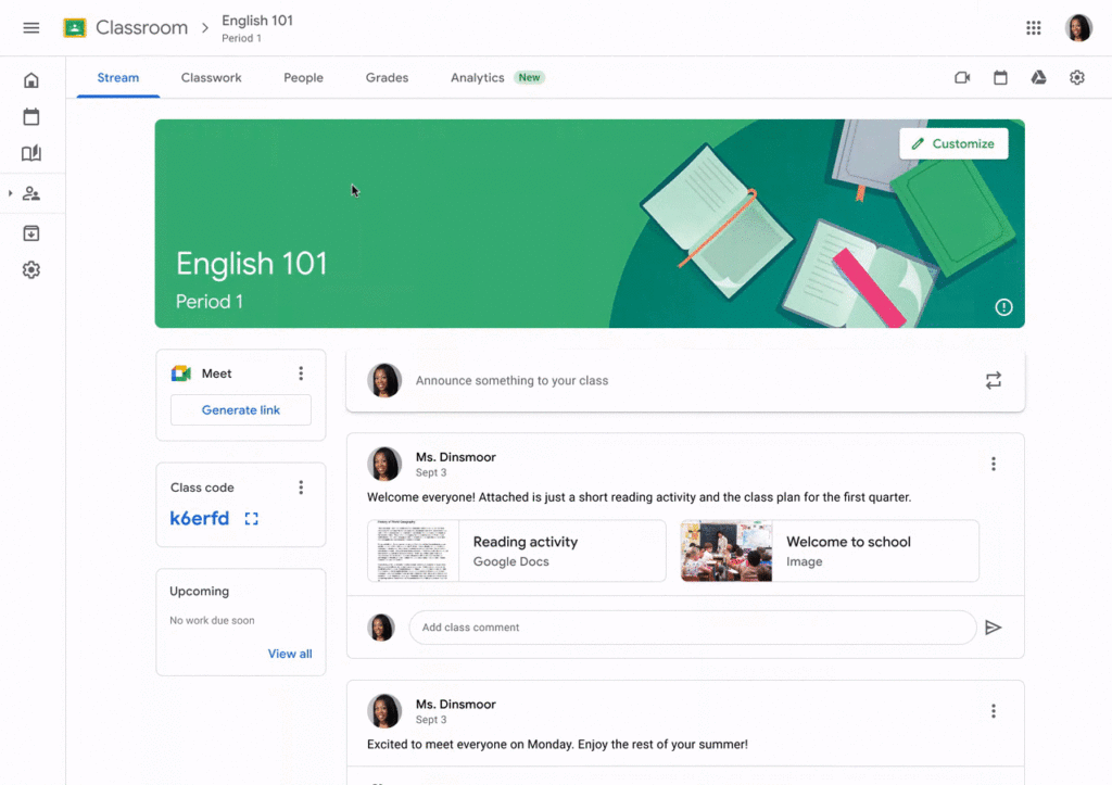 Google Classroom : analyse de classe
