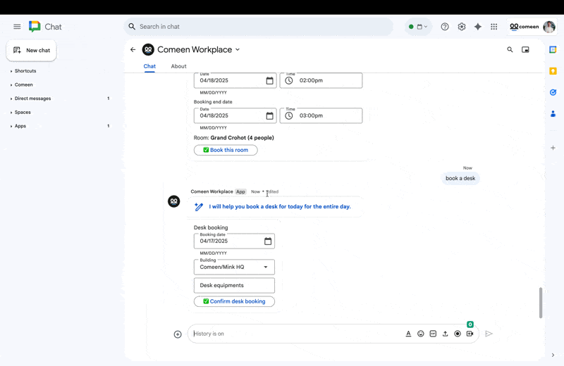 Comeen de Google Chat