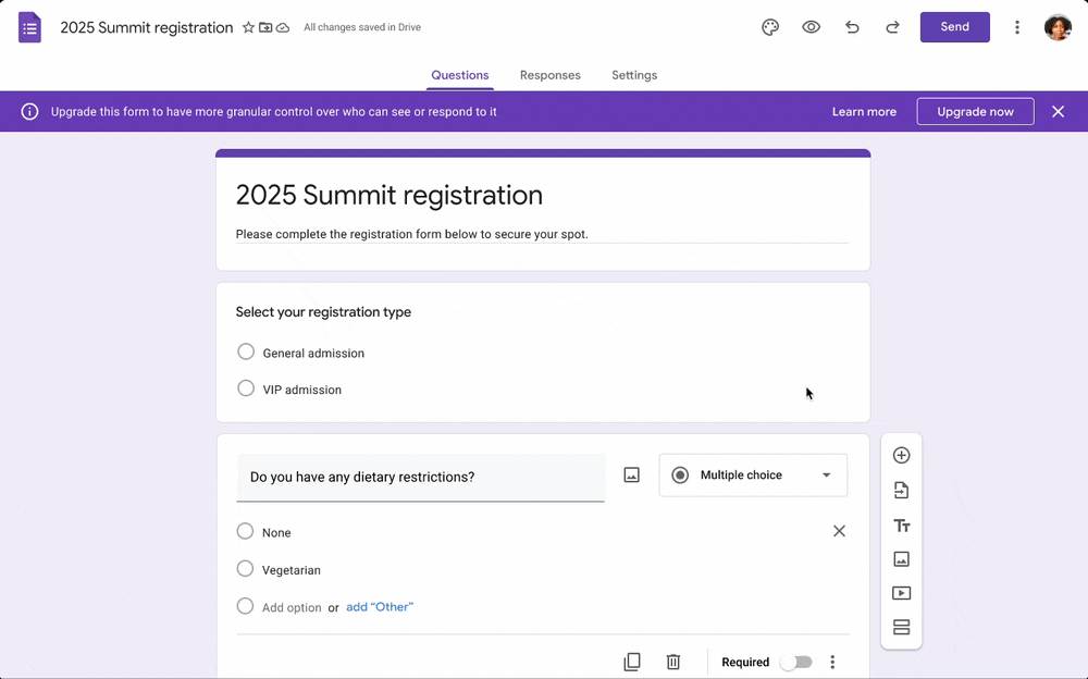 Contrôle granulaire Google Forms