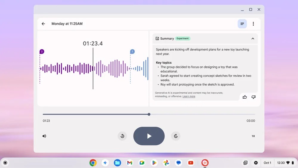 Application enregistreur sur Chromebook Plus