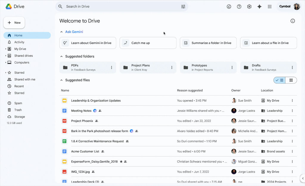 Google Drive : catch me up de gemini