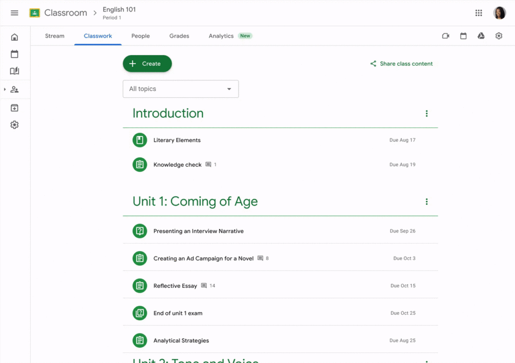 Les devois dans Google Classroom