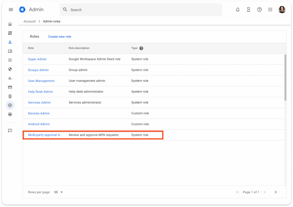 Admin Google Workspace : Compte > Rôles d'administrateur