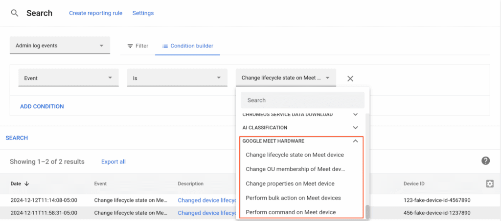 Google Meet : PARAMETRES DE L'APPLICATION dans la console admin Google Workspace