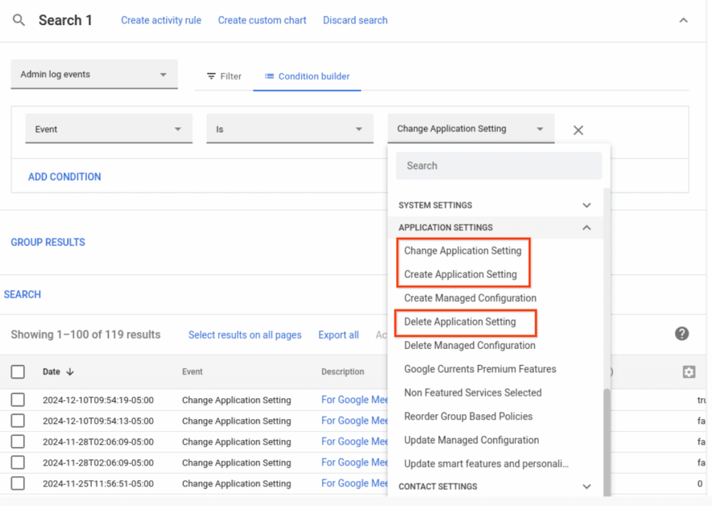 Modifications du journal d'audit pour certains paramètres matériels de Google Meet