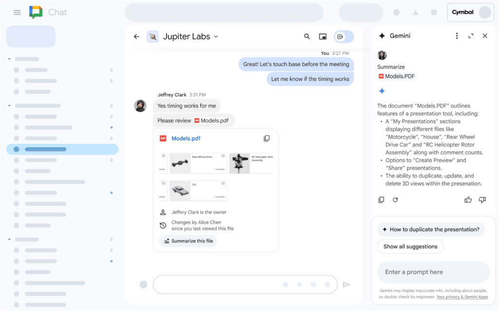 Google chat : résumé avec Gemini