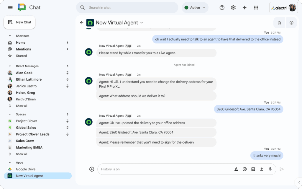 Intégration à venir de ServiceNow avec Google Chat