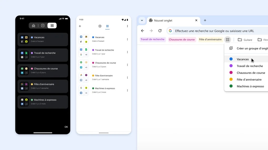 Chrome : groupe d'onglets sur tous les appareils