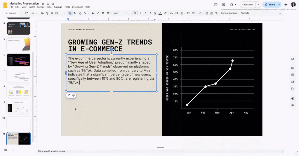 Google Slides : utilisez Gemini pour affiner le texte dans les diapositives